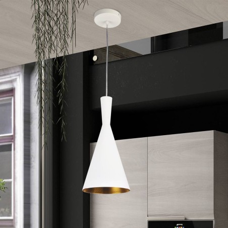 Lámpara de techo colgante Lol 1L 1xE27 acabado blanco y dorado estilo moderno 19cm Ø