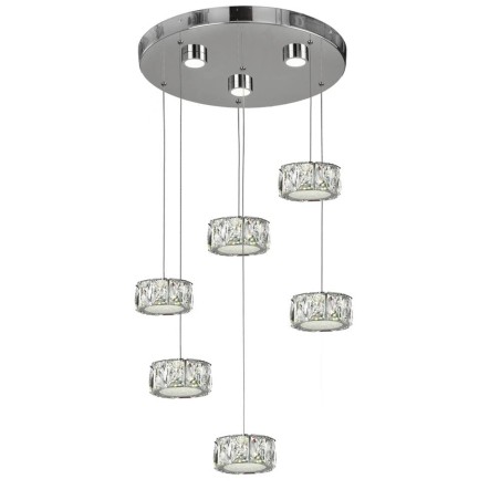 Lámpara de techo colgante Elegance 6L LED 60w 4000k integrado acabado cromo y cristal estilo moderno 35cm Ø