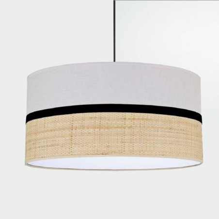 Lámpara de techo colgante Zinc 1xE27 acabado fibra natural y tejido beige estilo moderno 40cm Ø