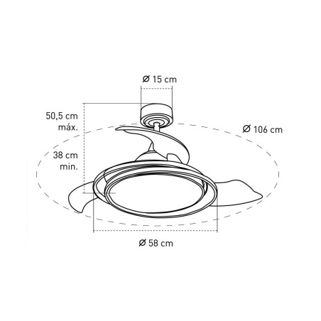 VENTILADOR DE TECHO CON LUZ MODELO ORION MULTICOLOR - Todolampara