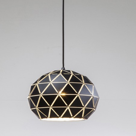 Lámpara colgante negra-oro cuasiesférica estructura triáng.