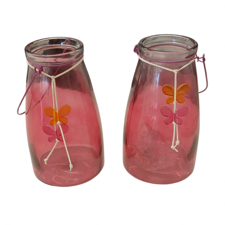 Pack  2 Jarrónes con reflector mariposas led 15cm Ø 26cm H