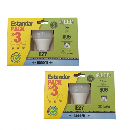 PACK 2 UNIDADES DE PACK 3 ESTANDAR LED  10W 6000K