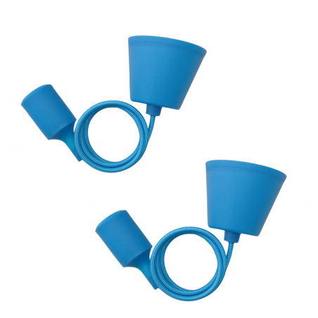 Pack 2  colgantes con florón y portalámparas – Silicona azul (1 m)