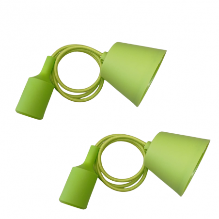 Pack 2 colgantes con florón y portalámparas – Silicona verde  (1 m)
