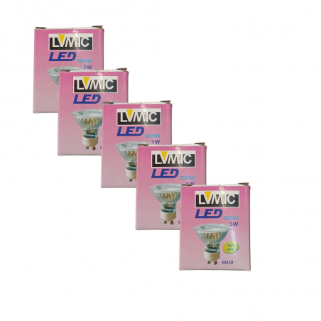 Pack 5 Bombillas  LED GU10 LVMIC 5W – 3000K (blanco cálido)