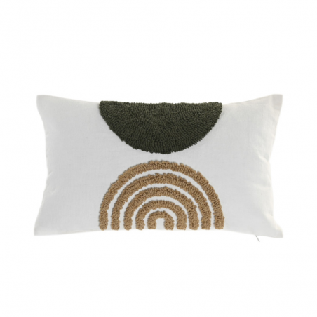 Cojín poliéster 50x30 cm – blanco con aplicaciones en relieve relleno incluido