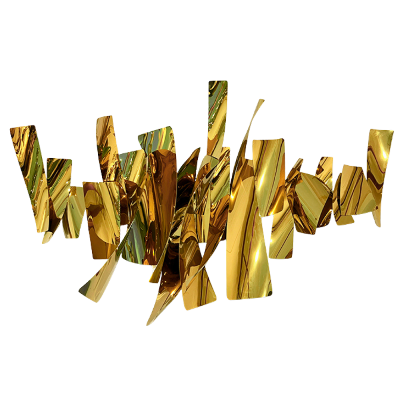 Escultura de pared Fracture acabado acero inoxidable dorado