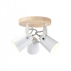 Plafón de focos superficie  Dera 3xE14 acabado blanco / madera