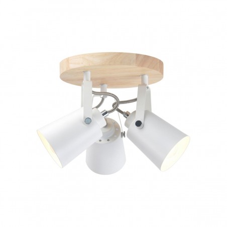 Plafón de focos superficie  Dera 3xE14 acabado blanco / madera