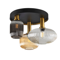 Plafón de techo Norma 3xE27 acabado negro / latón