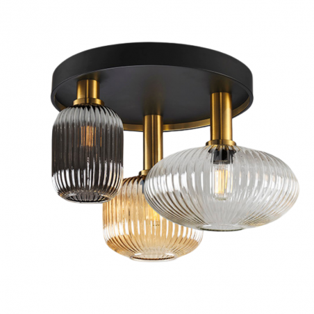 Plafón de techo Norma 3xE27 acabado negro / latón