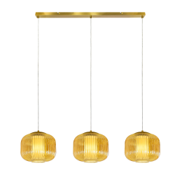 Lámpara de techo colgante Nara Lineal 3xE27 acabado cuero / ámbar