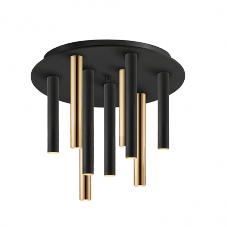 Plafón de techo varas 9L LED 45w 3000k acabado negro / oro  estilo moderno dimable  42cm Ø
