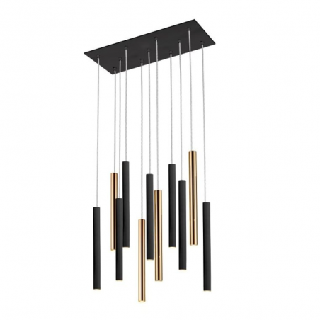Lámpara de techo colgante Varas 11L LED 55w 3000k acabado negro / oro estilo moderno dimable