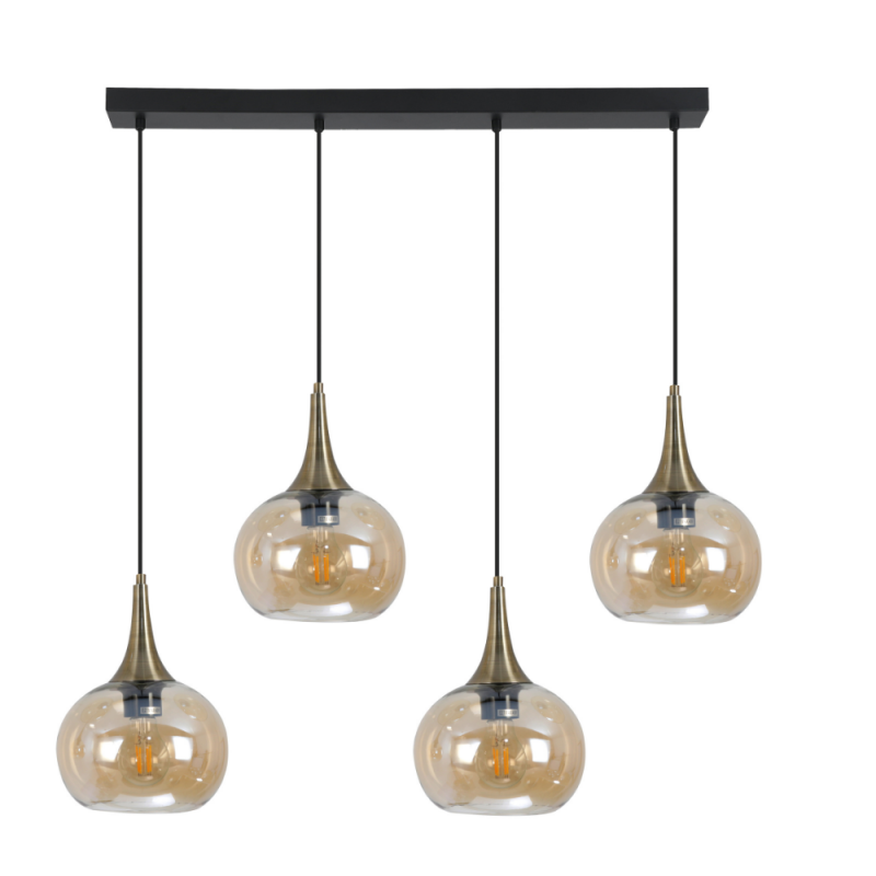 Lámpara de techo colgante Ribadeo Lineal 4xE27 acabado negro / ámbar estilo vintage