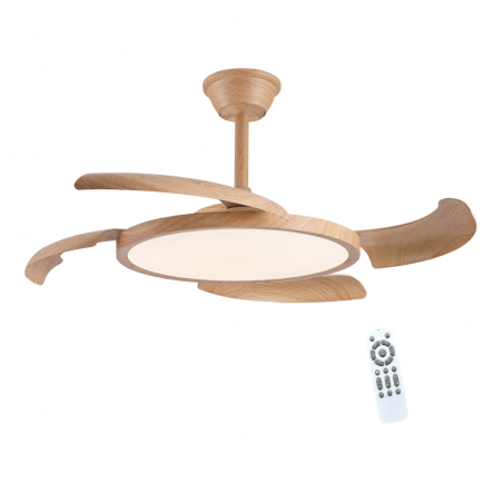 Ventilador de techo Key LED 43w 3CCT integrado acabado madera  estilo moderno motor DC 106cm Ø