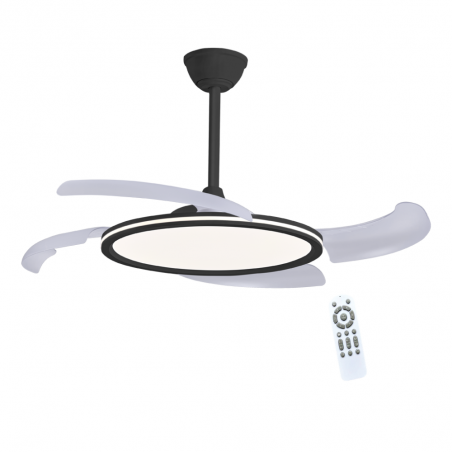 Ventilador de techo Key Plus LED 43+15w 3CCT integrado acabado negro estilo moderno motor DC 106cm Ø