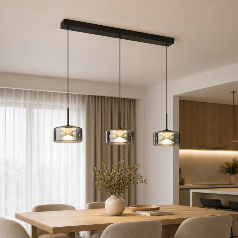 Lámpara de techo colgante Triora 3L LED 18w 4000k integrado acabado negro estilo moderno