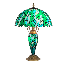 Lámpara de sobremesa Hojas 2xE27 +1xE14 acabado Tiffany estilo clásico 40cm Ø