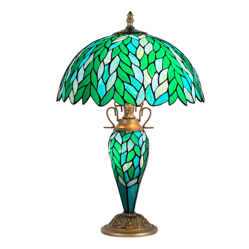 Lámpara de sobremesa Hojas 2xE27 +1xE14 acabado Tiffany estilo clásico 40cm Ø