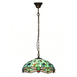 Lámpara de techo colgante Libélulas XL 2xE27 acabado Tiffany estilo clásico 40cm Ø
