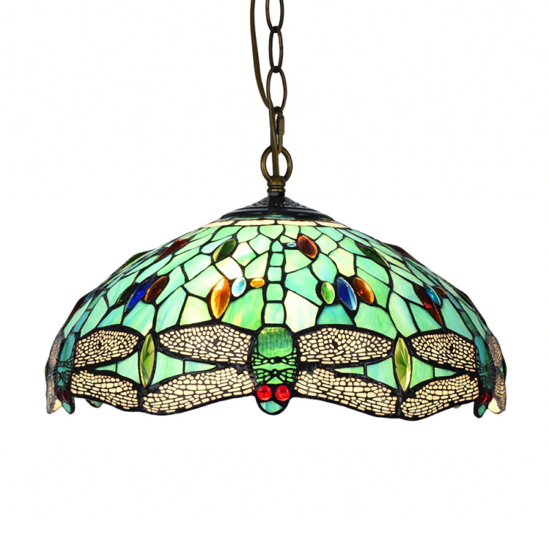 Lámpara de techo colgante Libélulas XL 2xE27 acabado Tiffany estilo clásico 40cm Ø