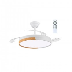 Ventilador de techo Nordic LED integrado 48w 3CCT acabado blanco / haya  estilo moderno aspas plegables motor DC 106cm Ø
